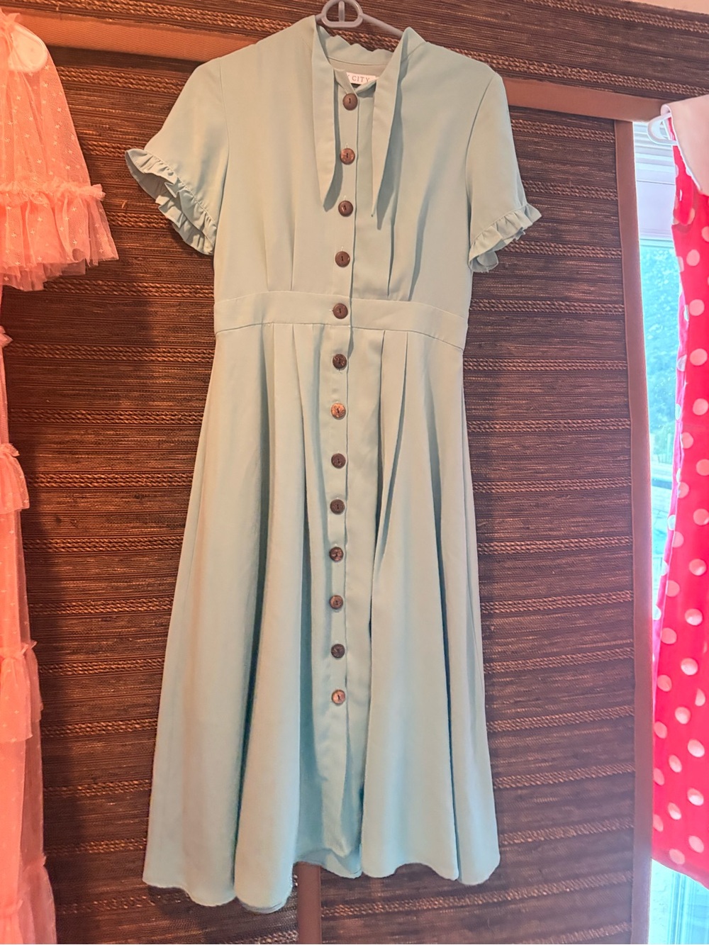 Ivy City Co mint green Button-Front Tea Dress